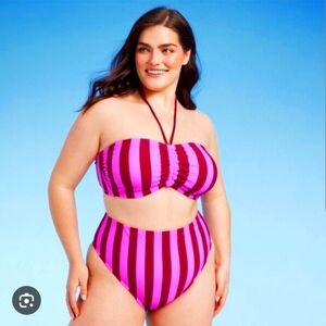 New Shade and Shore pink stripe bathing suit bikini top large